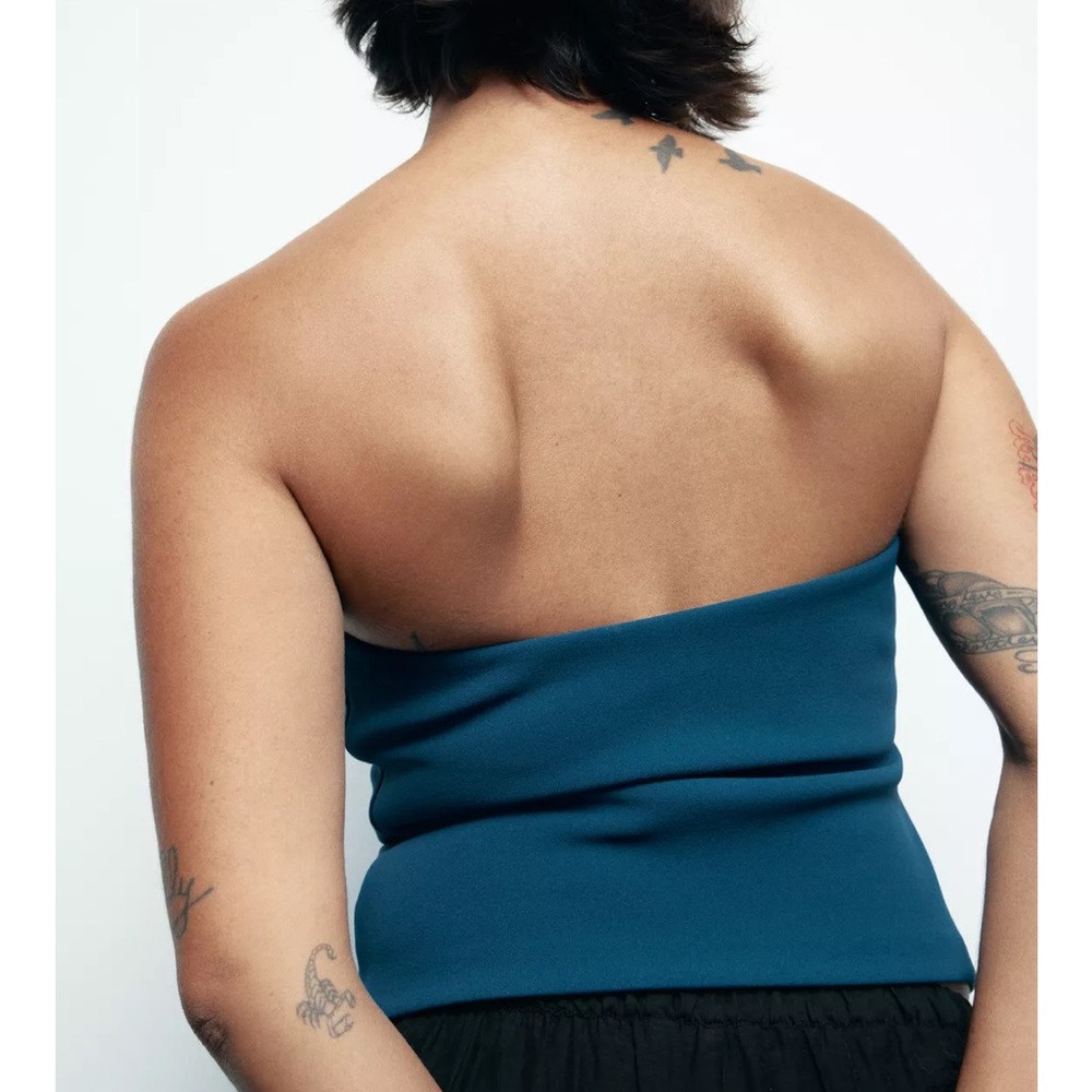 Zara NWT teal blue arched strapless tube top - Picture 5 of 10